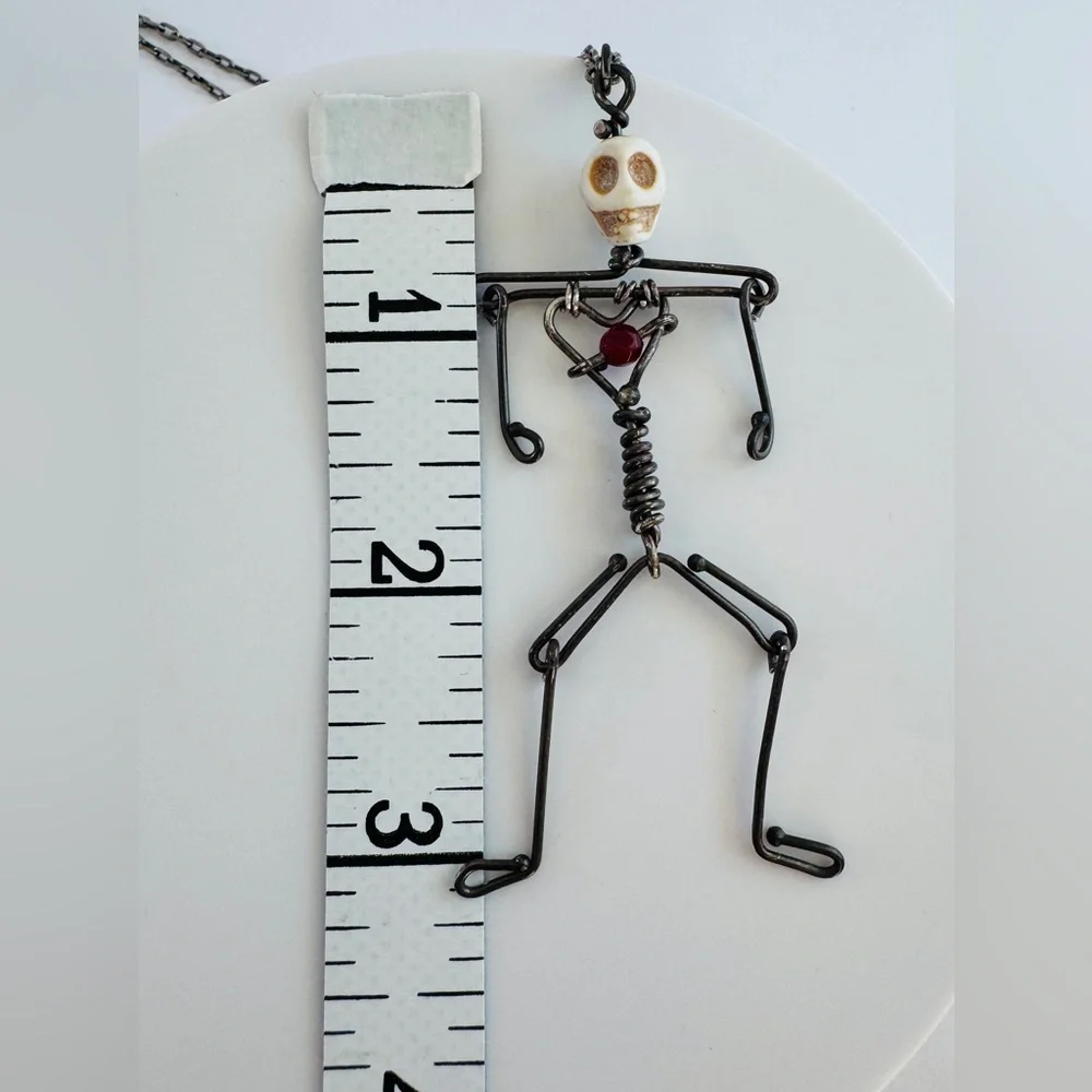 Handmade Skeleton Necklace “Bone Head” Sterling Silver & Copper with Bone Bead - Picture 2 of 9